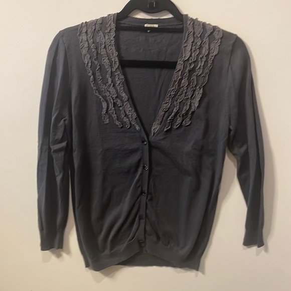 J. Crew Cotton Ruffle Neck  Cardigan - Picture 2 of 6